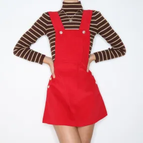 70s Red Corduroy Overall Dress (M)