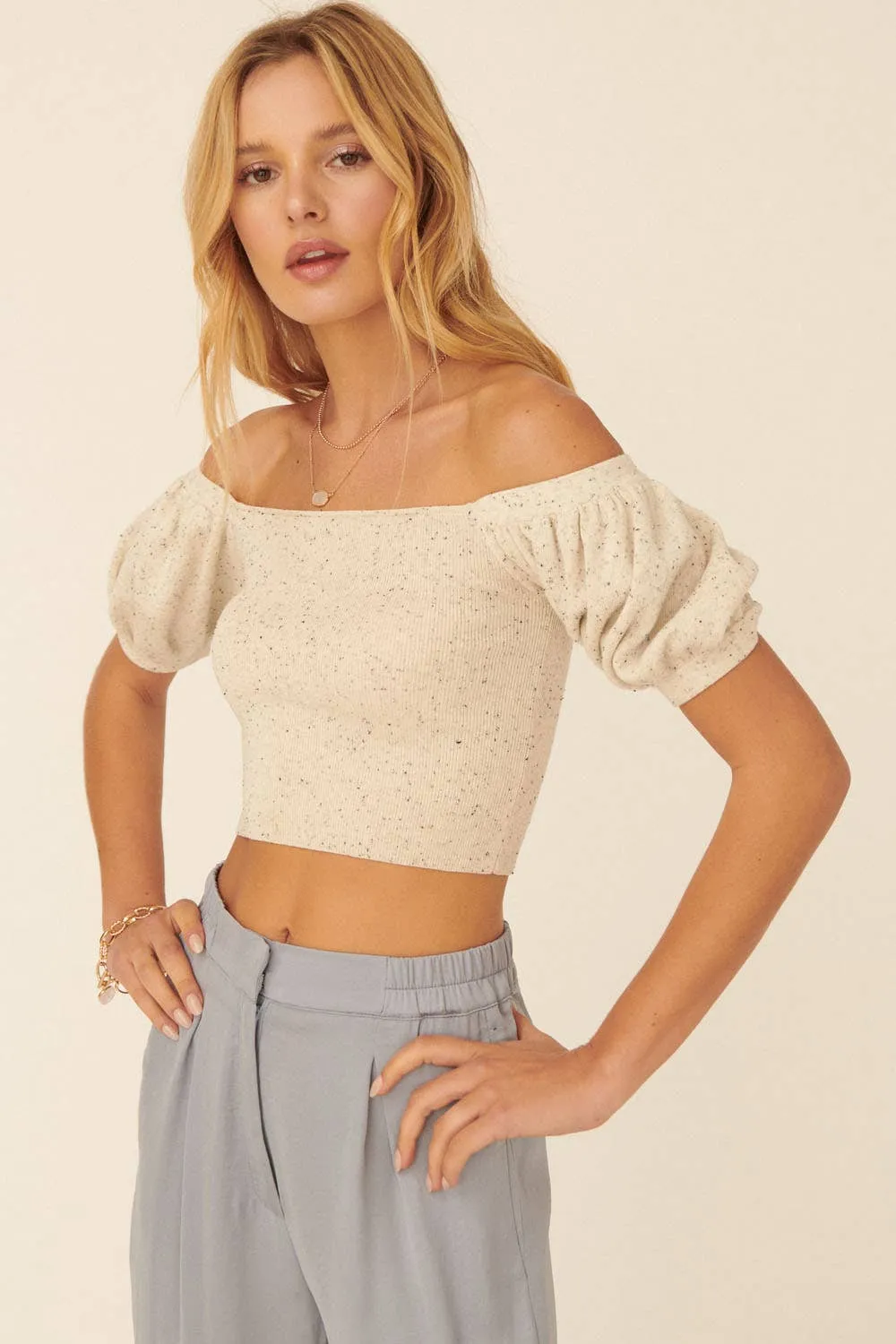 Addy Speckled Rib Crop Sweater