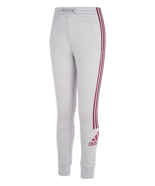 Adidas Light Gray and Red Stripe-Accent Sweatpants