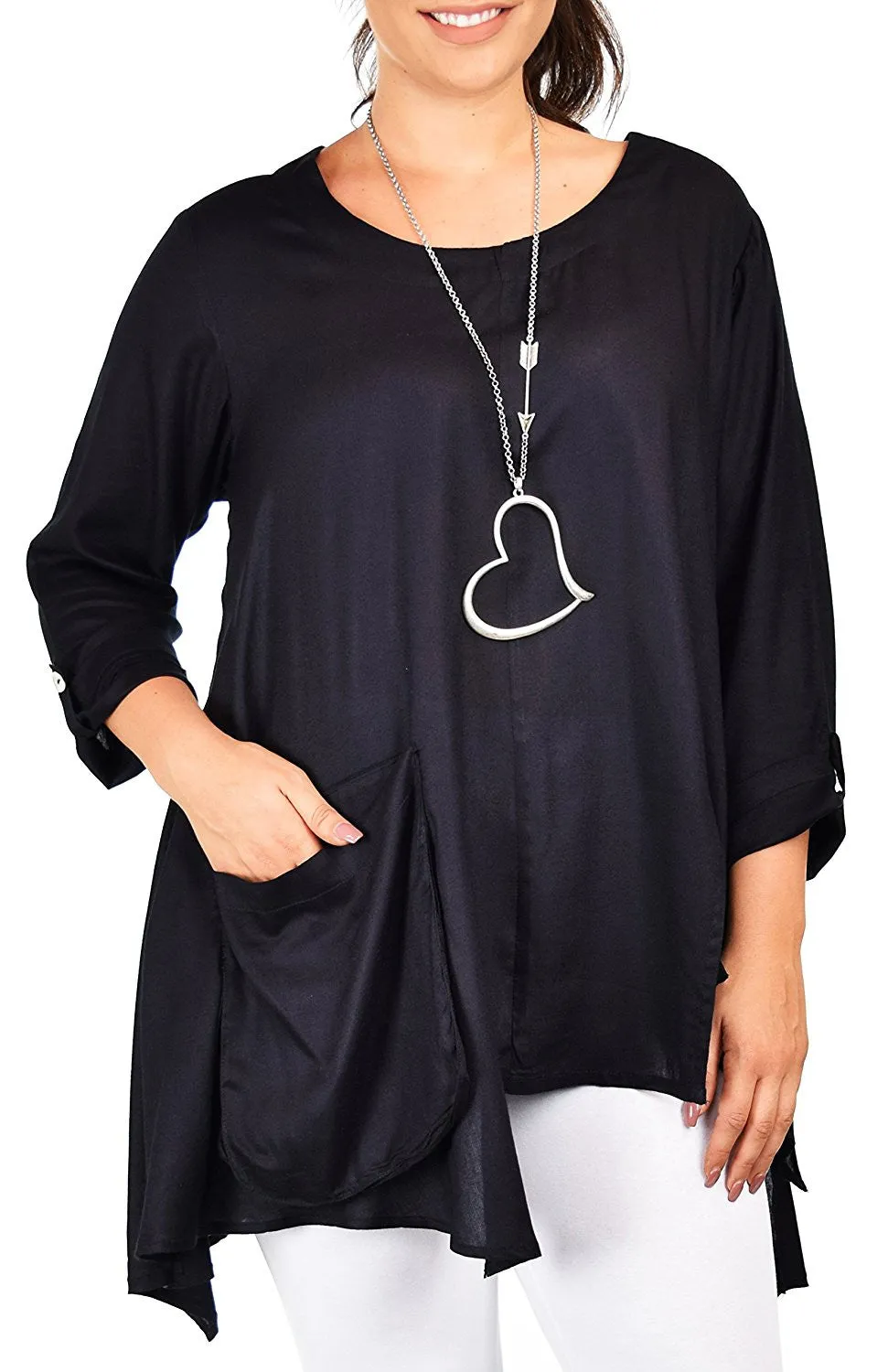 Artsy Tunic, Lagenlook Tunic,  Asymmetrical Tunic, Plus size clothing , Plus size tunic, Tunic with 3 Pockets . Size L/XL- 1XL/2XL- 3XL/4XL