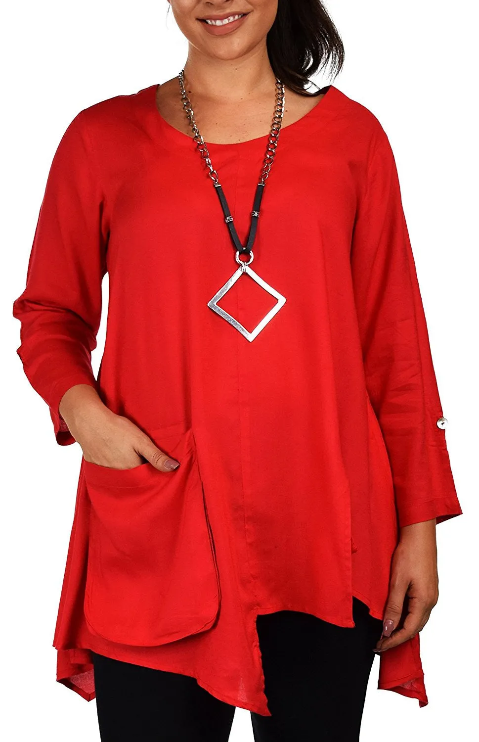 Artsy Tunic, Lagenlook Tunic,  Asymmetrical Tunic, Plus size clothing , Plus size tunic, Tunic with 3 Pockets . Size L/XL- 1XL/2XL- 3XL/4XL