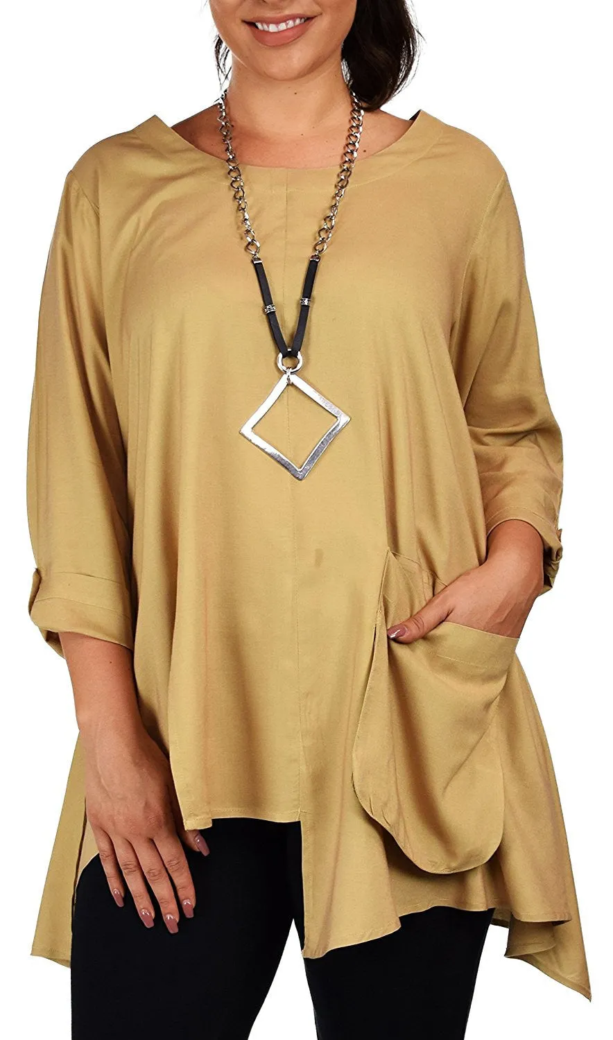 Artsy Tunic, Lagenlook Tunic,  Asymmetrical Tunic, Plus size clothing , Plus size tunic, Tunic with 3 Pockets . Size L/XL- 1XL/2XL- 3XL/4XL