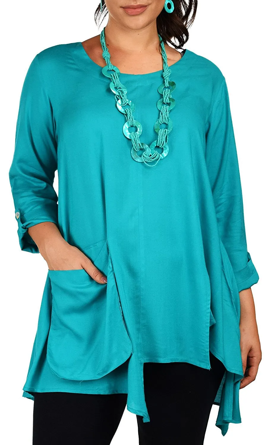 Artsy Tunic, Lagenlook Tunic,  Asymmetrical Tunic, Plus size clothing , Plus size tunic, Tunic with 3 Pockets . Size L/XL- 1XL/2XL- 3XL/4XL