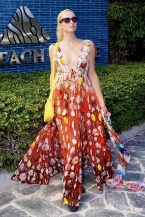As Seen on Paris Hilton V Neck Designer Long Dress