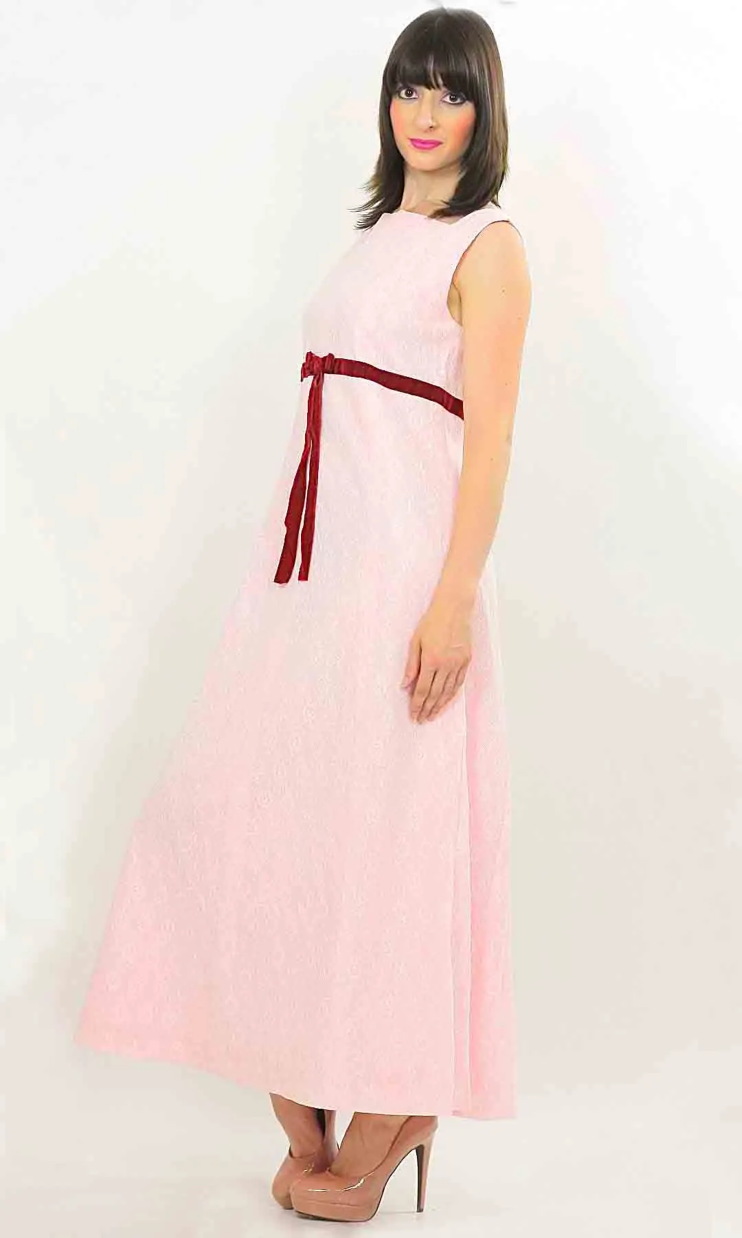 Authentic vintage 70s boho hippie pink lace cocktail party dress M