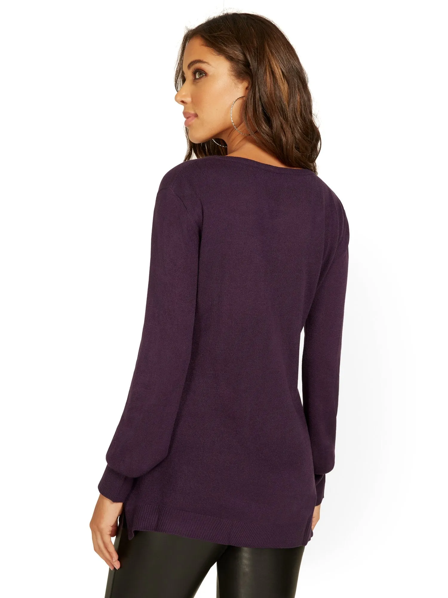 Balloon-Sleeve Tunic Sweater
