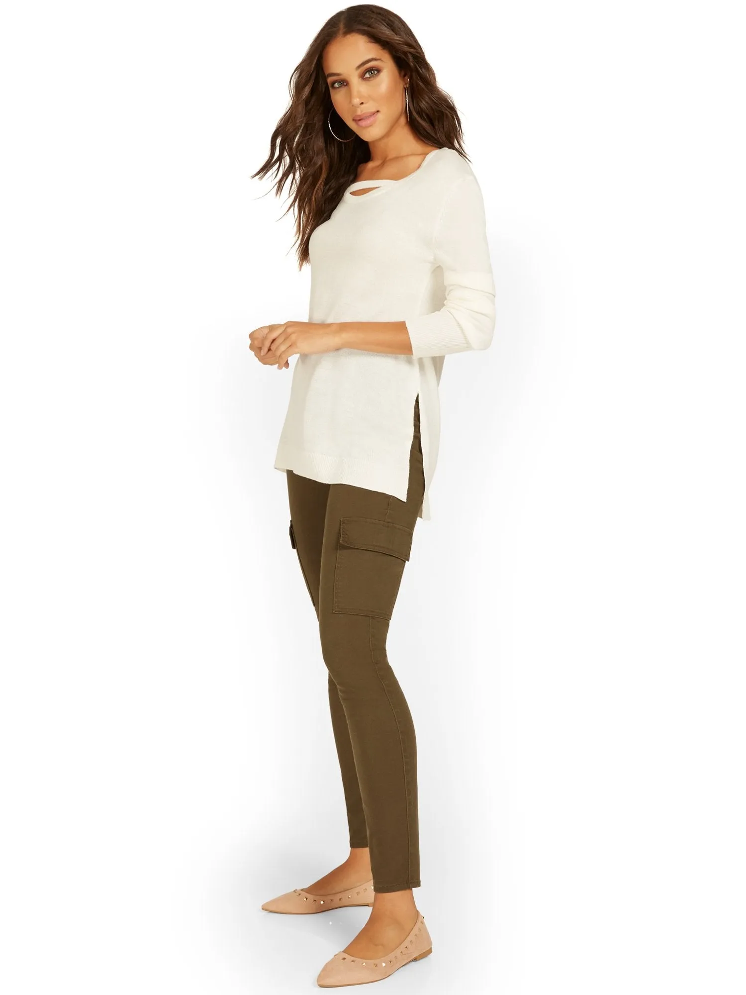 Balloon-Sleeve Tunic Sweater