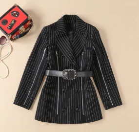 BBL DESIGN PINSTRIPE BELTED BLAZER DRESS