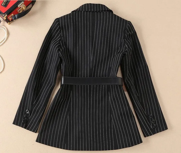 BBL DESIGN PINSTRIPE BELTED BLAZER DRESS