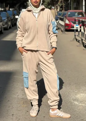 Beige Cargo Denim Set
