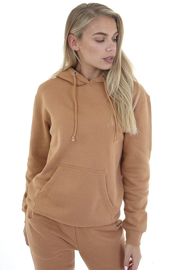 BISCUIT POCKET DETAIL PLAIN DRAWSTRING HOODIE
