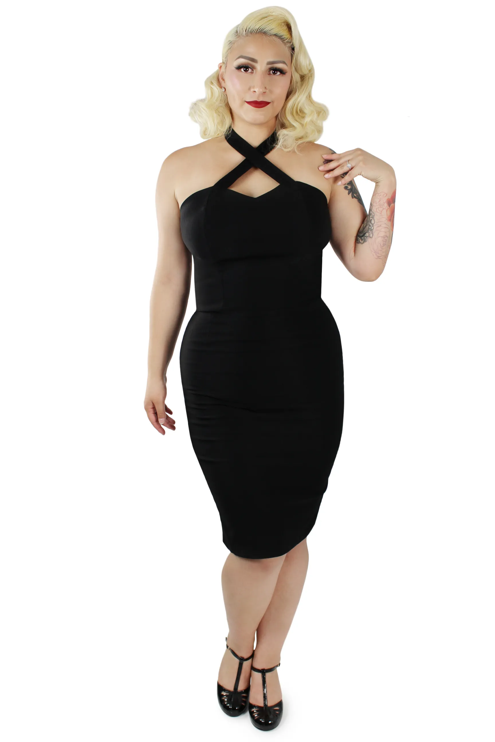Black Criss Cross Fitted Dress