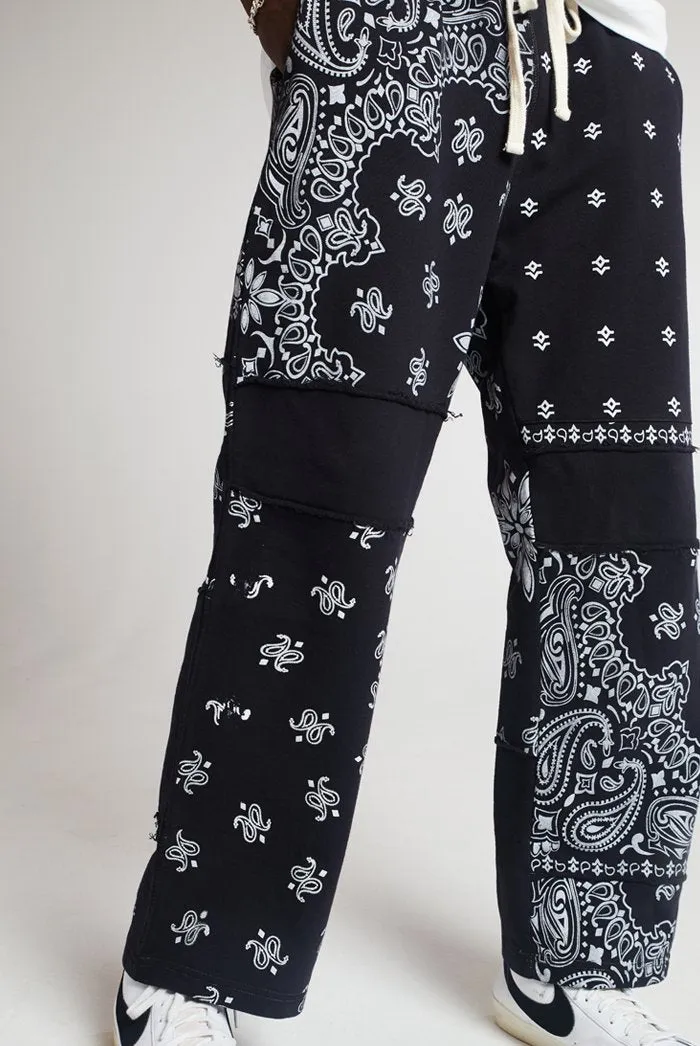 Black Marl Paisley Cut & Sew Joggers
