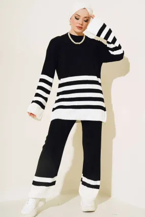 BNG Women Casual Striped Knitwear Set Black - Clermont