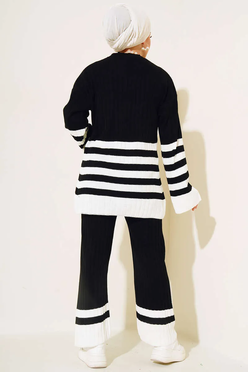 BNG Women Casual Striped Knitwear Set Black - Clermont