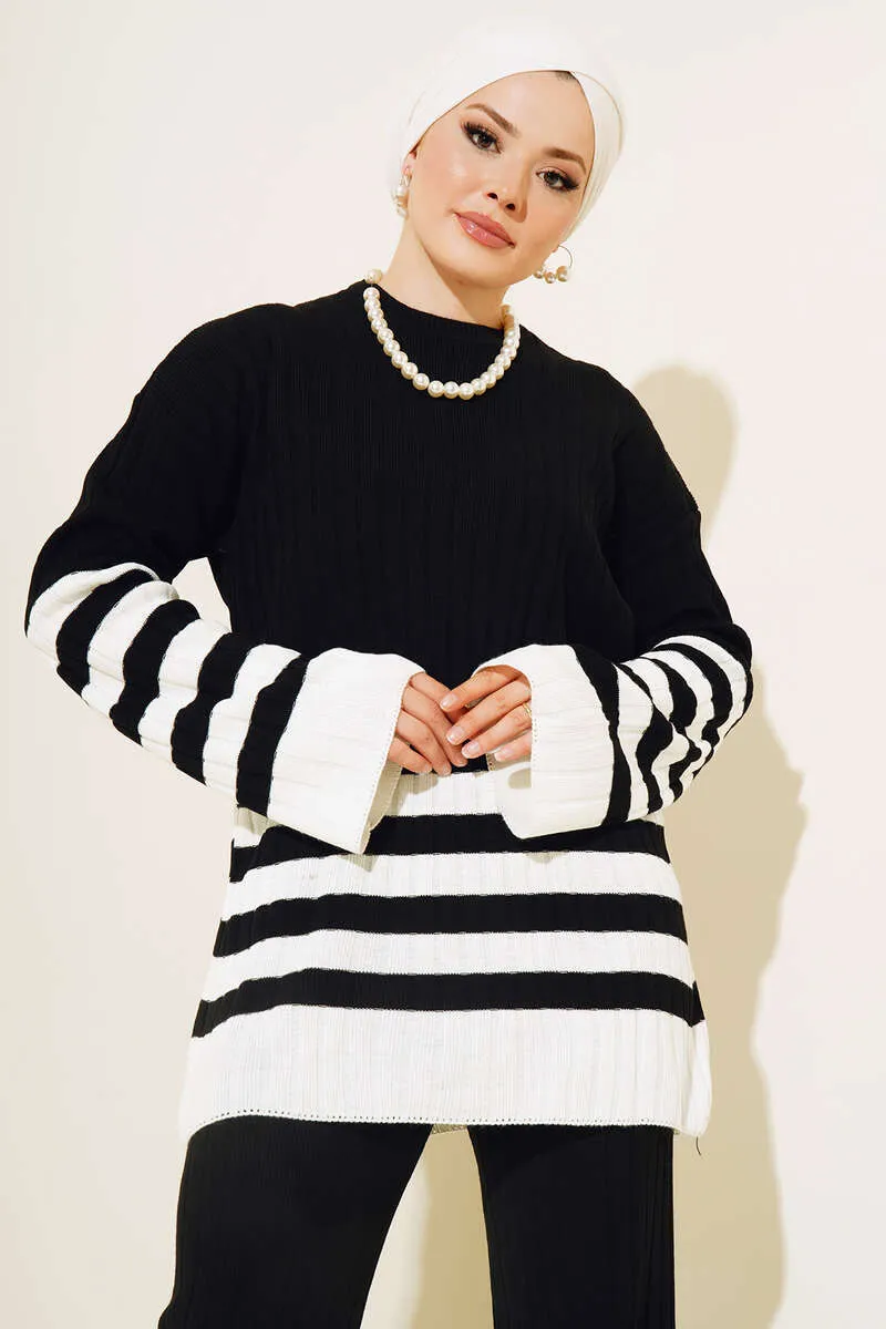 BNG Women Casual Striped Knitwear Set Black - Clermont