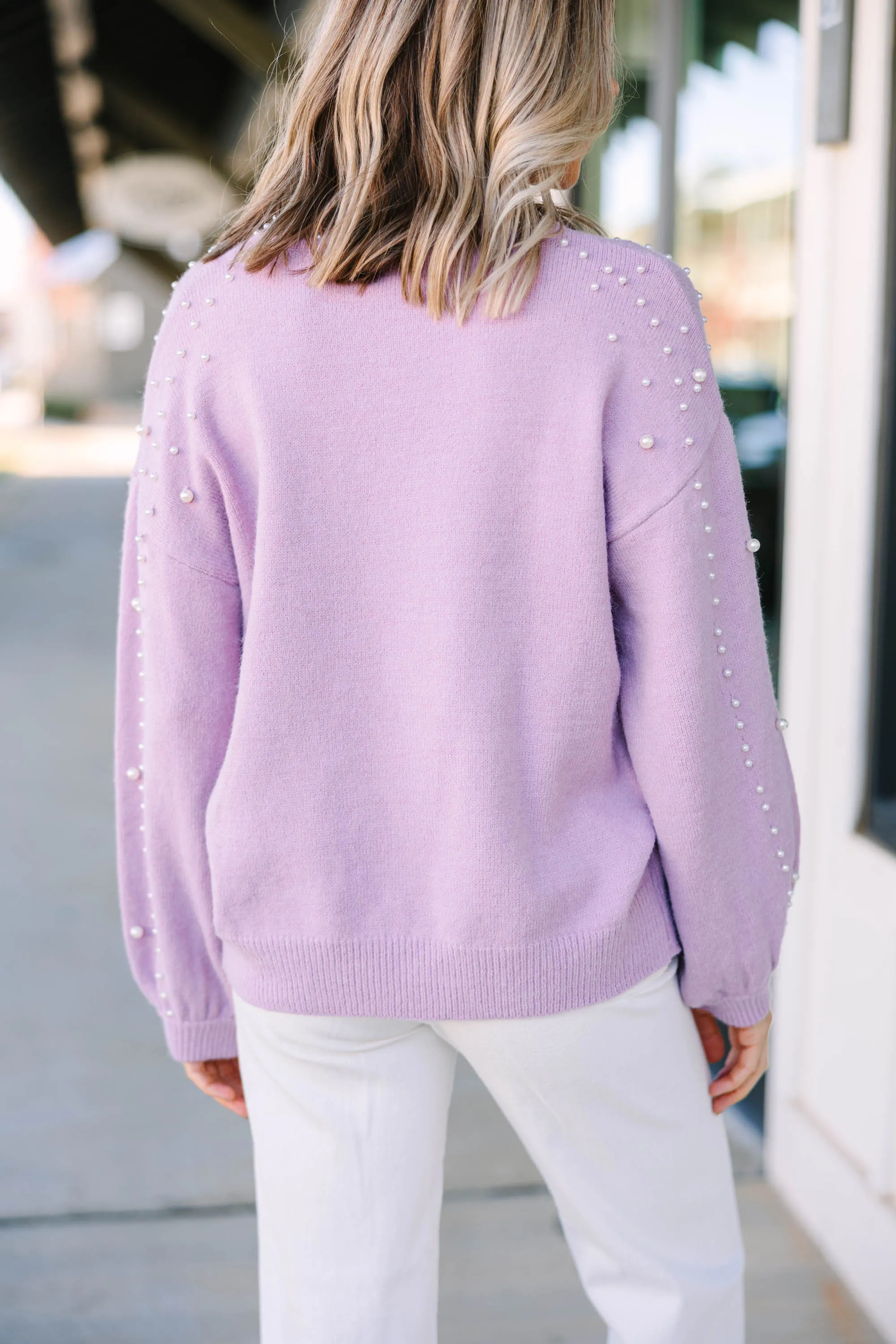 Can't Help But Love Lavender Purple Pearl Studded Sweater