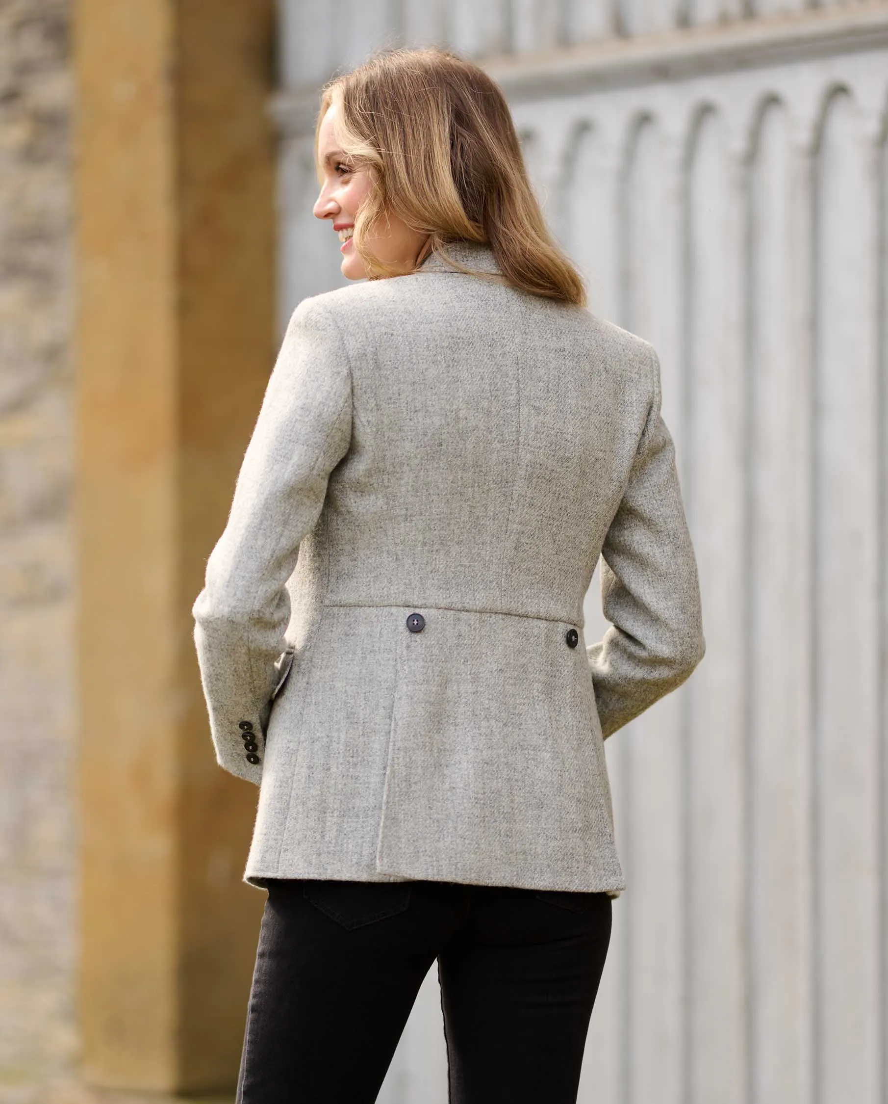 Carola blazer dame, Harris Tweed, lys grå melange