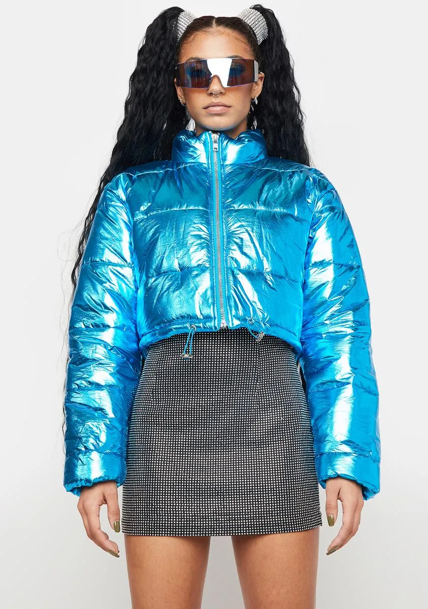 Celestial Waves Metallic Puffer Jacket