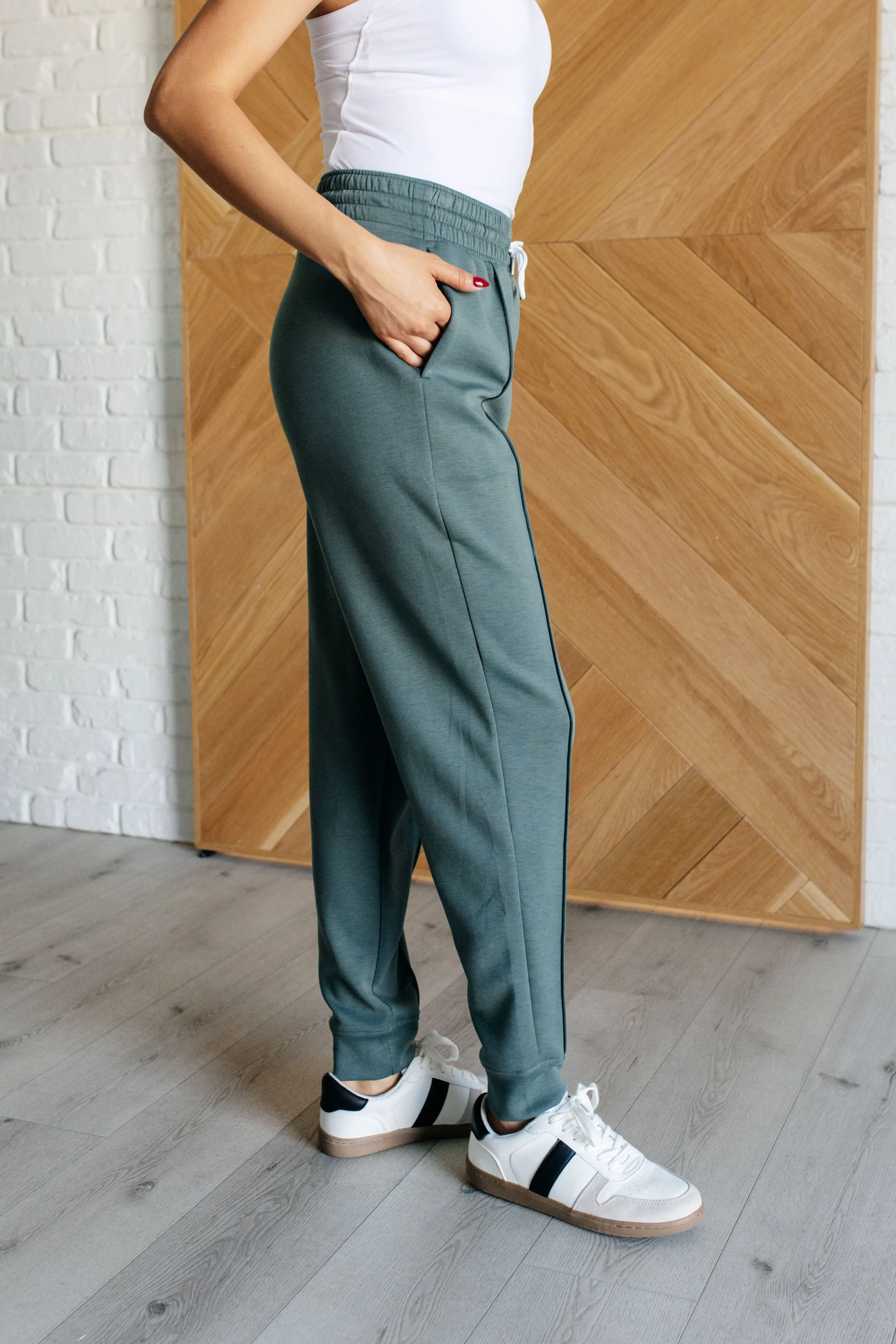 Center Seam Scuba Joggers in Ash Jade by Zenana