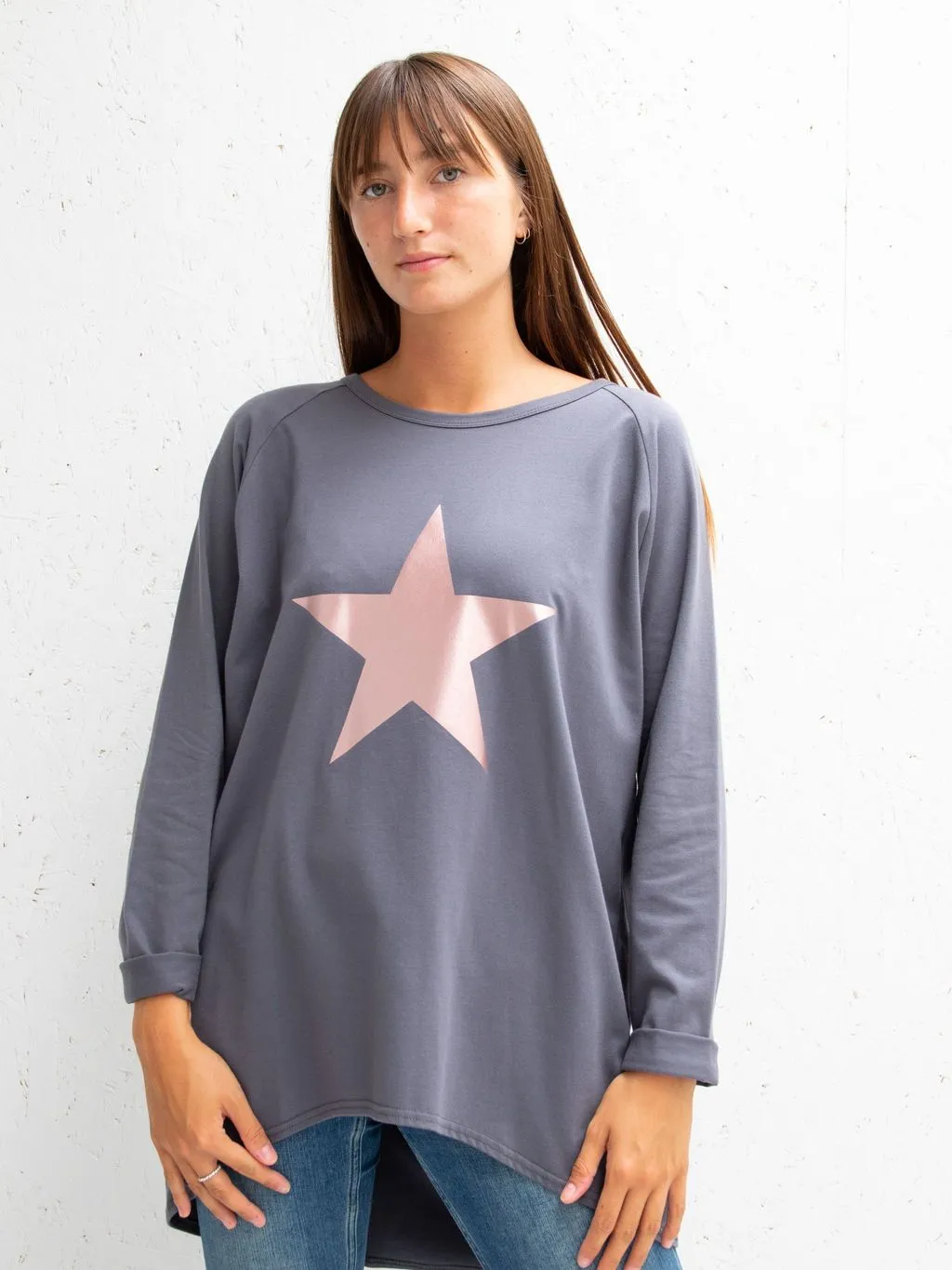 Charcoal Robyn Top With Giant Rose Gold Star