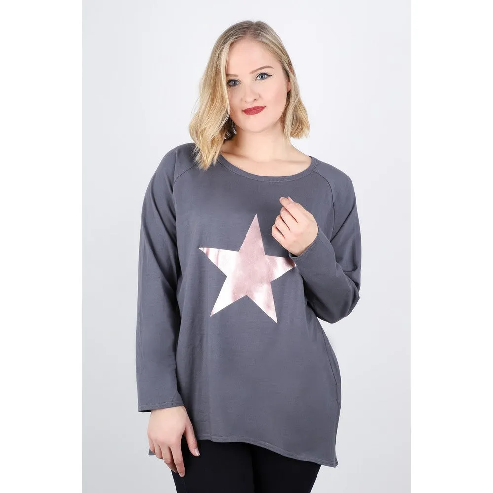 Charcoal Robyn Top With Giant Rose Gold Star