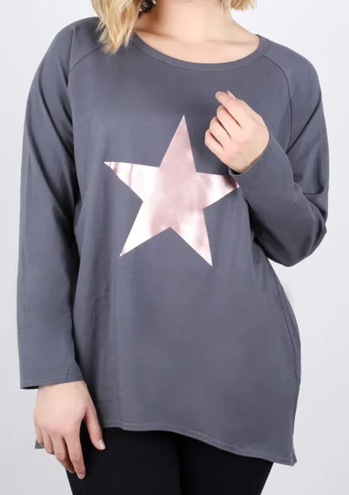 Charcoal Robyn Top With Giant Rose Gold Star