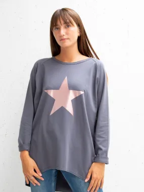 Charcoal Robyn Top With Giant Rose Gold Star