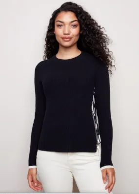 Charlie B. Crew Neck Sweater with Alphabet Detail - Black