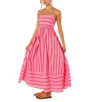 Chouyatou Women's Striped Back Smocked Maxi Dress Sexy Spaghetti Strap Cut Out Flowy Swing Long Dress