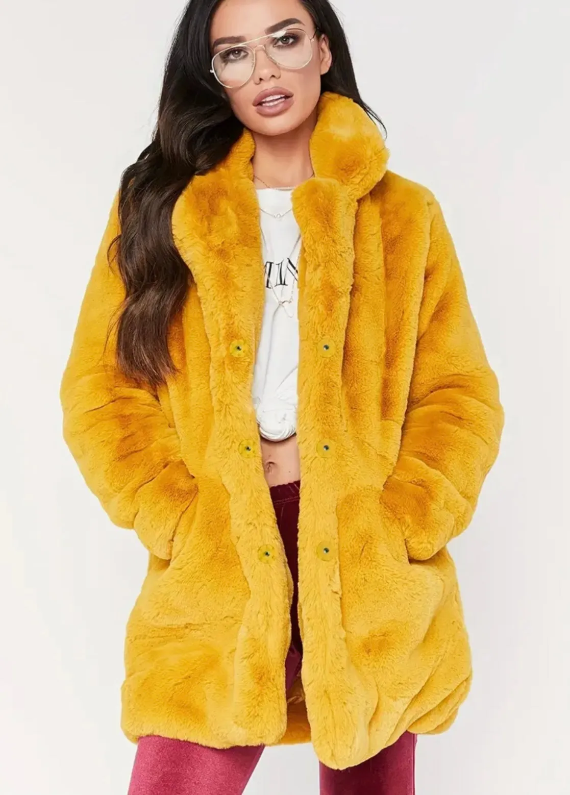 Cozy Faux Fur Long Sleeve Teddy Coat Size XL