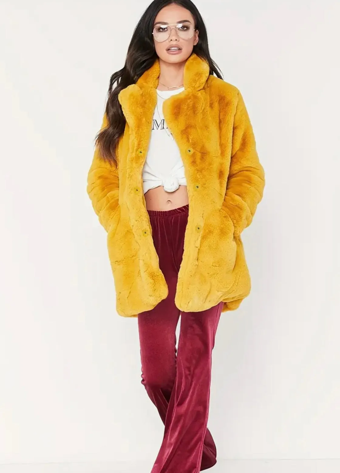 Cozy Faux Fur Long Sleeve Teddy Coat Size XL