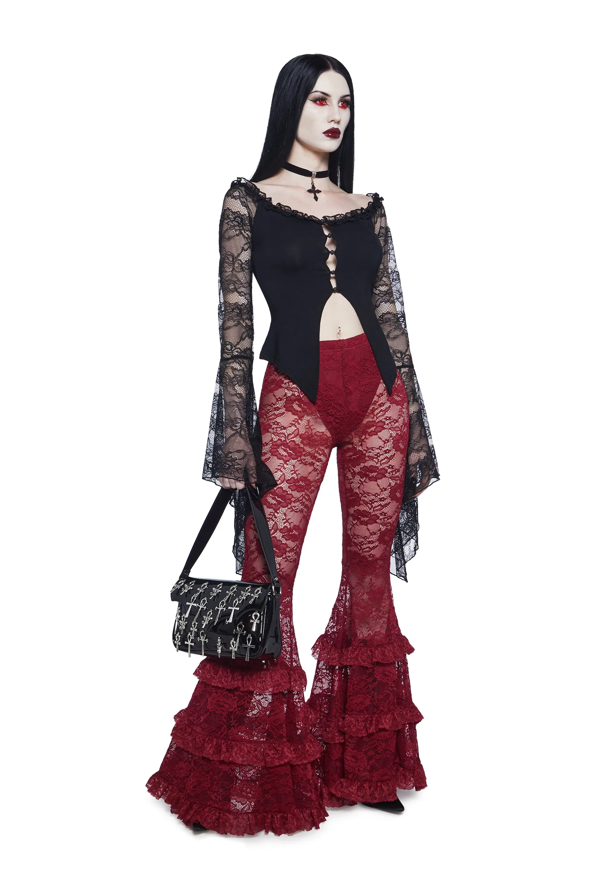 Crimson Lust Flare Pants - Dark Red