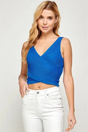 crop surplice knit sleeveless top