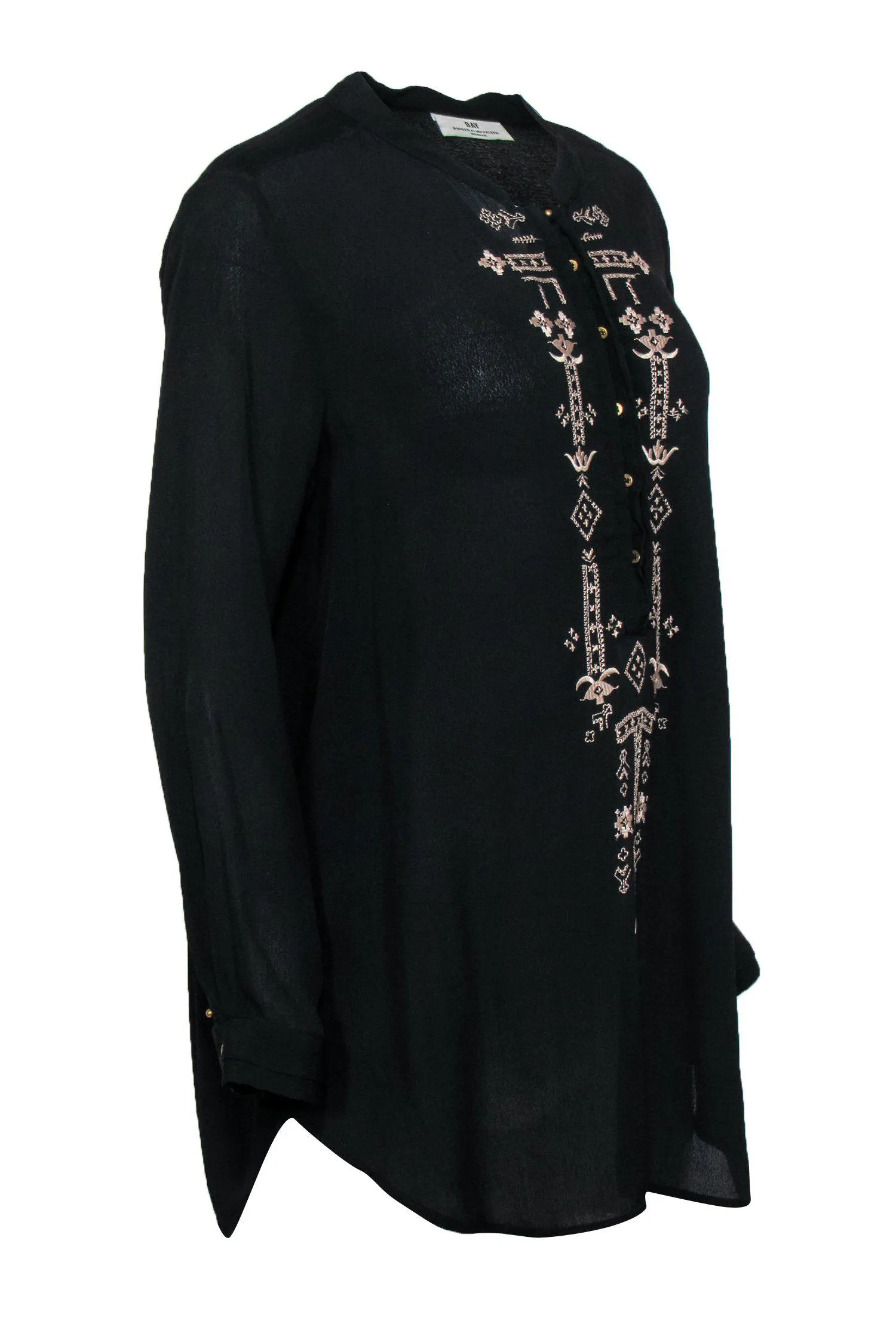 DAY Birger et Mikkelsen - Black Long Sleeve Tunic Blouse w/ Embroidery Sz M