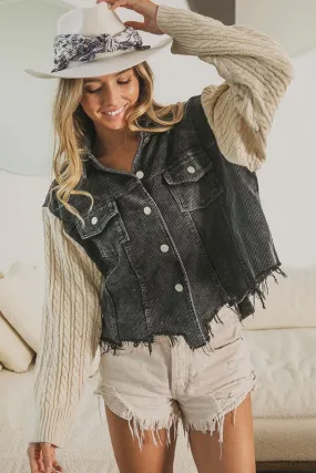 Distressed Corduroy Jacket, Knit Sleeves