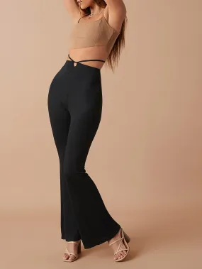 Elegant Plain Tie Back High Waist Long Women Pants