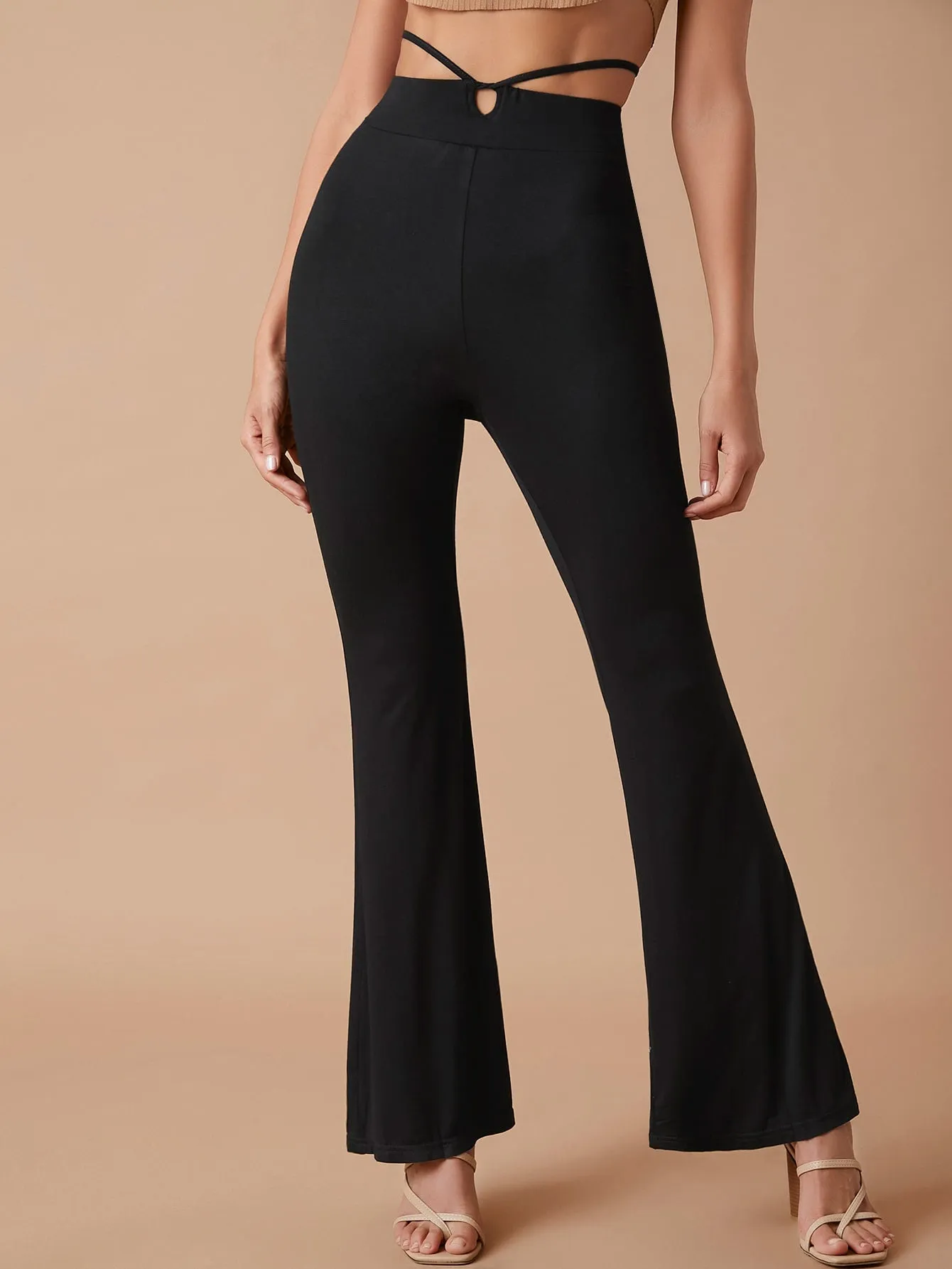 Elegant Plain Tie Back High Waist Long Women Pants