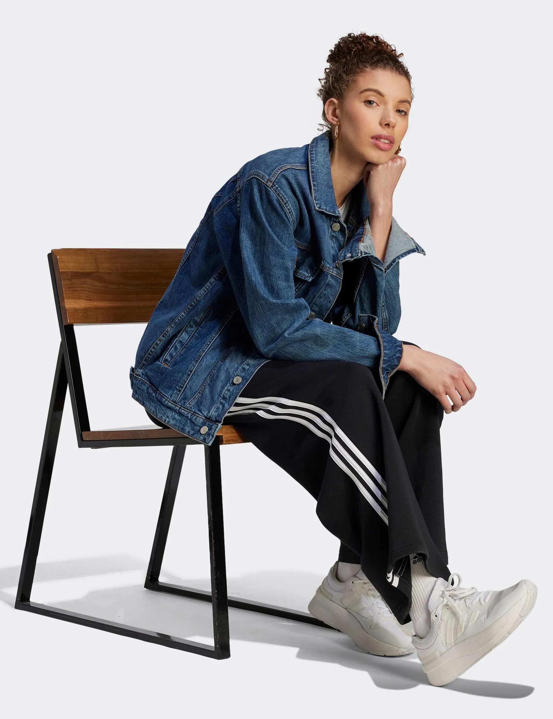 Essentials 3-Stripes French Terry Wide Joggers - Black/White