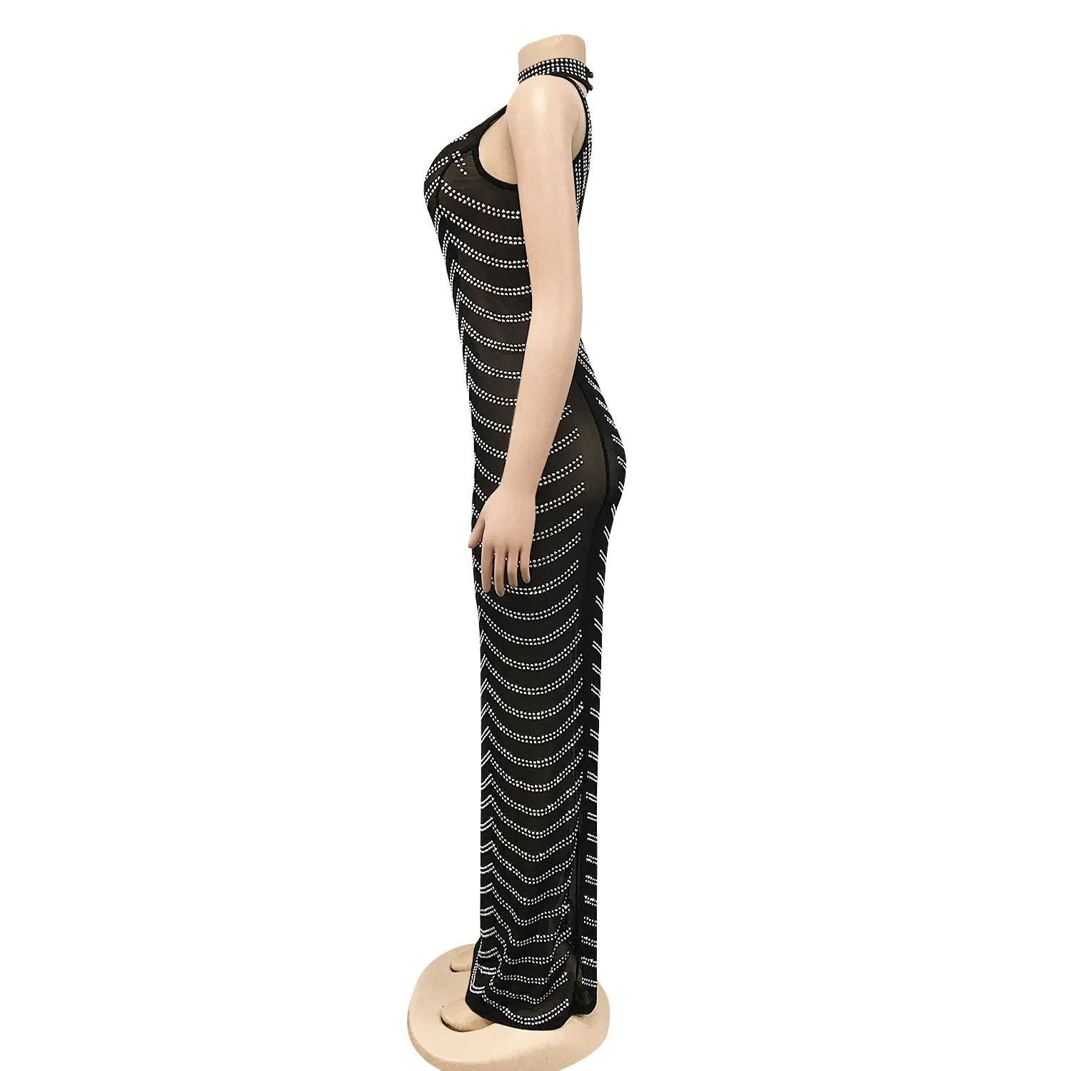 Exquisite Diamond-studded Backless Evening Maxi Sparkly Dress