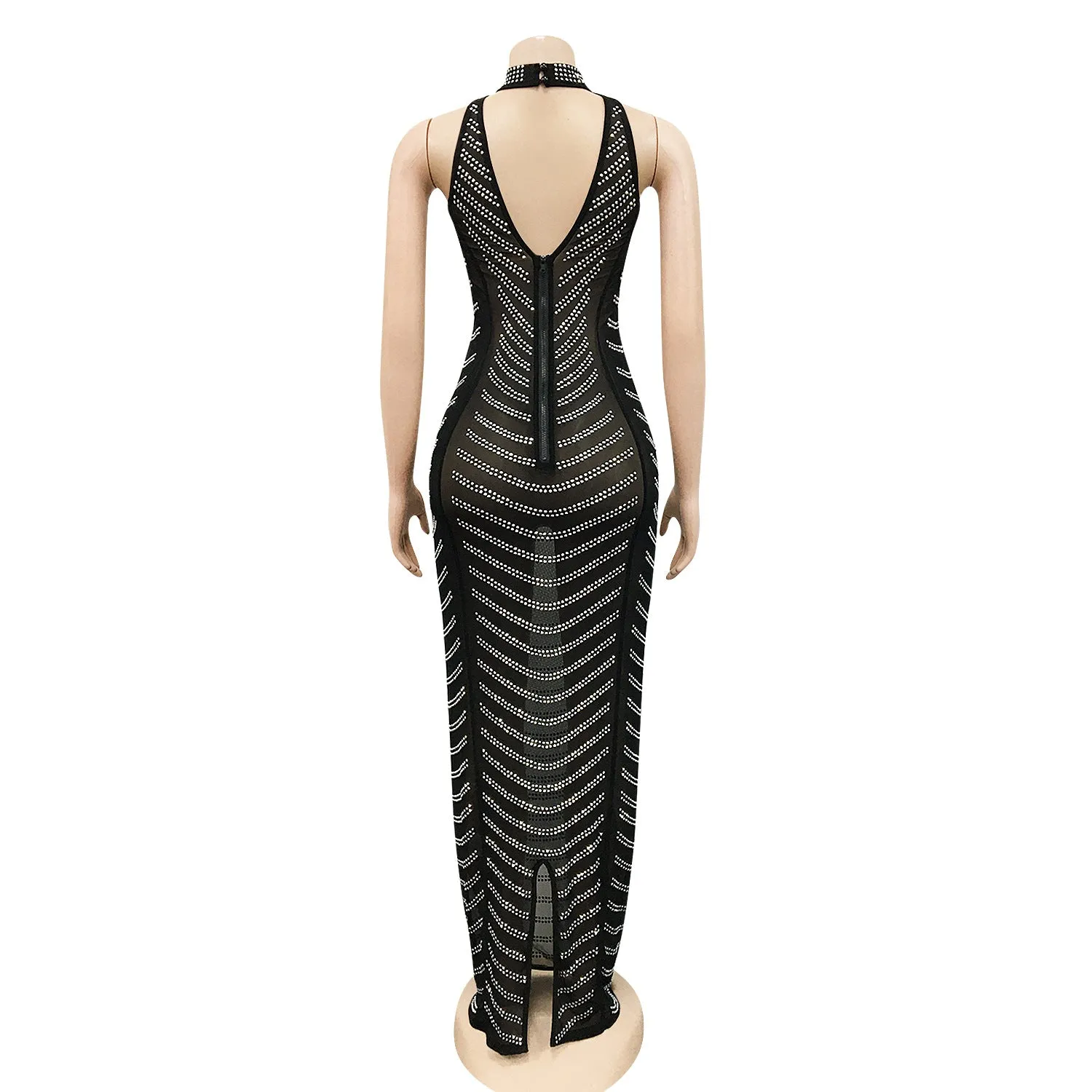Exquisite Diamond-studded Backless Evening Maxi Sparkly Dress