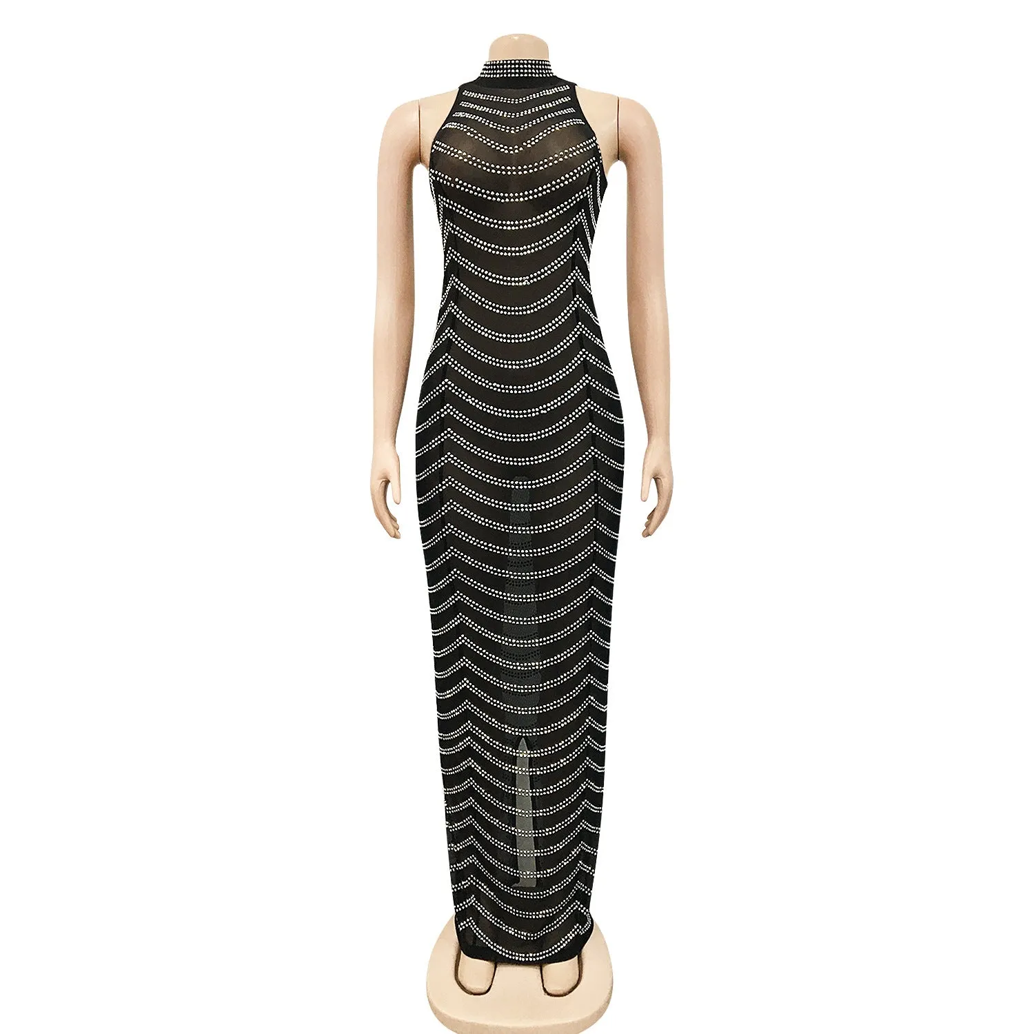 Exquisite Diamond-studded Backless Evening Maxi Sparkly Dress