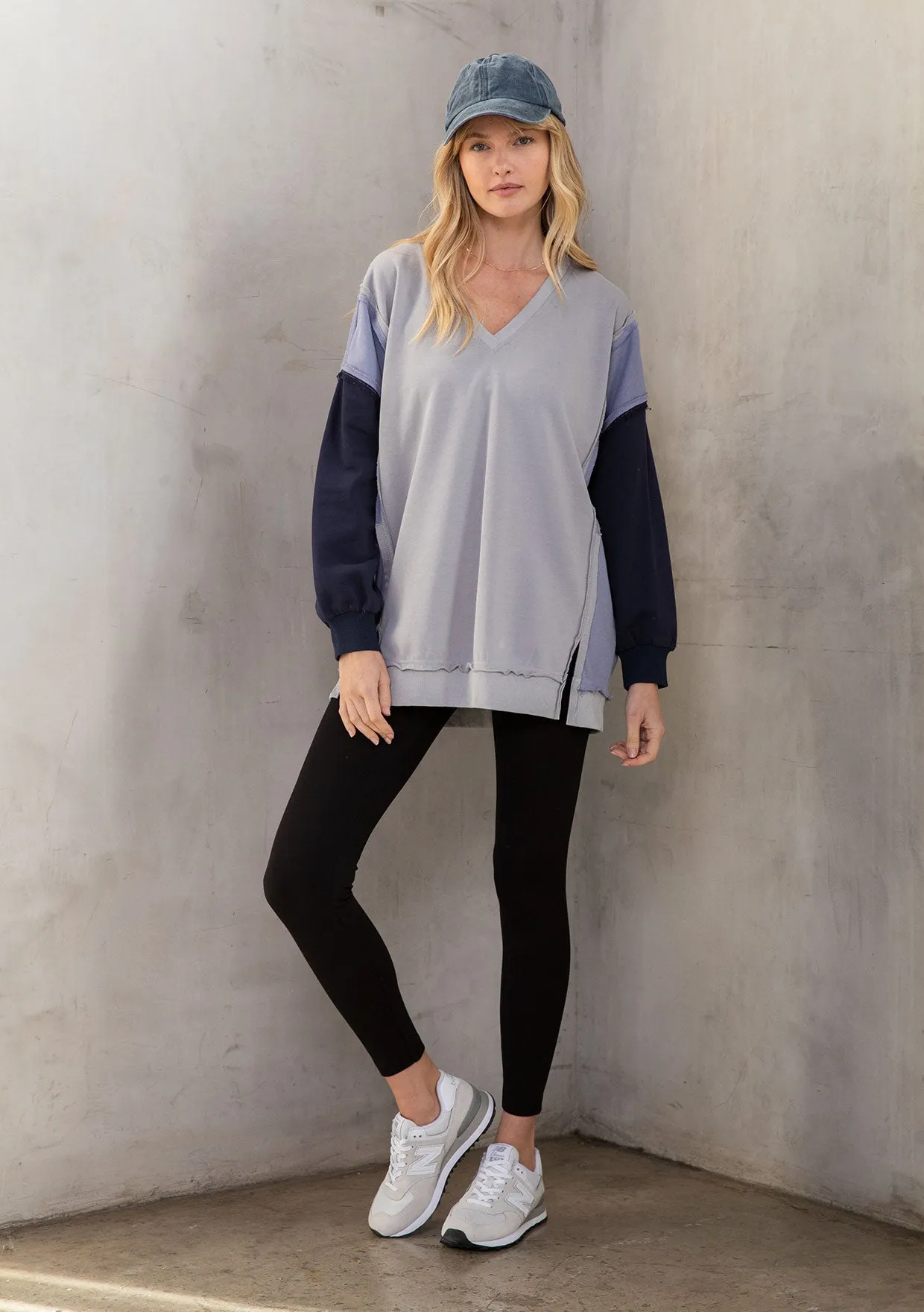 French Terry Colorblock Pullover Sweatshirt