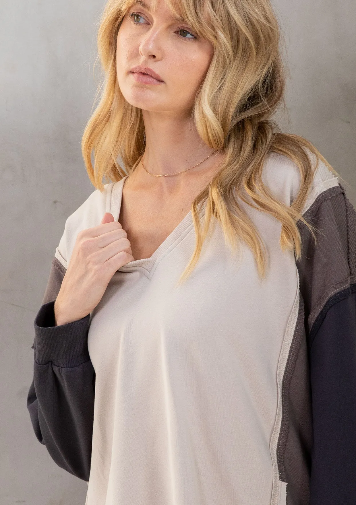 French Terry Colorblock Pullover Sweatshirt