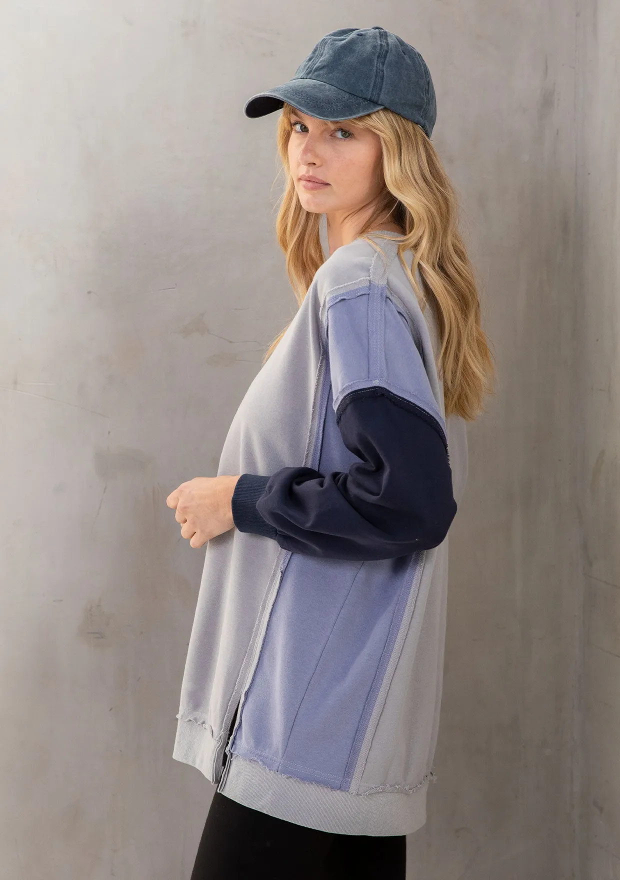 French Terry Colorblock Pullover Sweatshirt