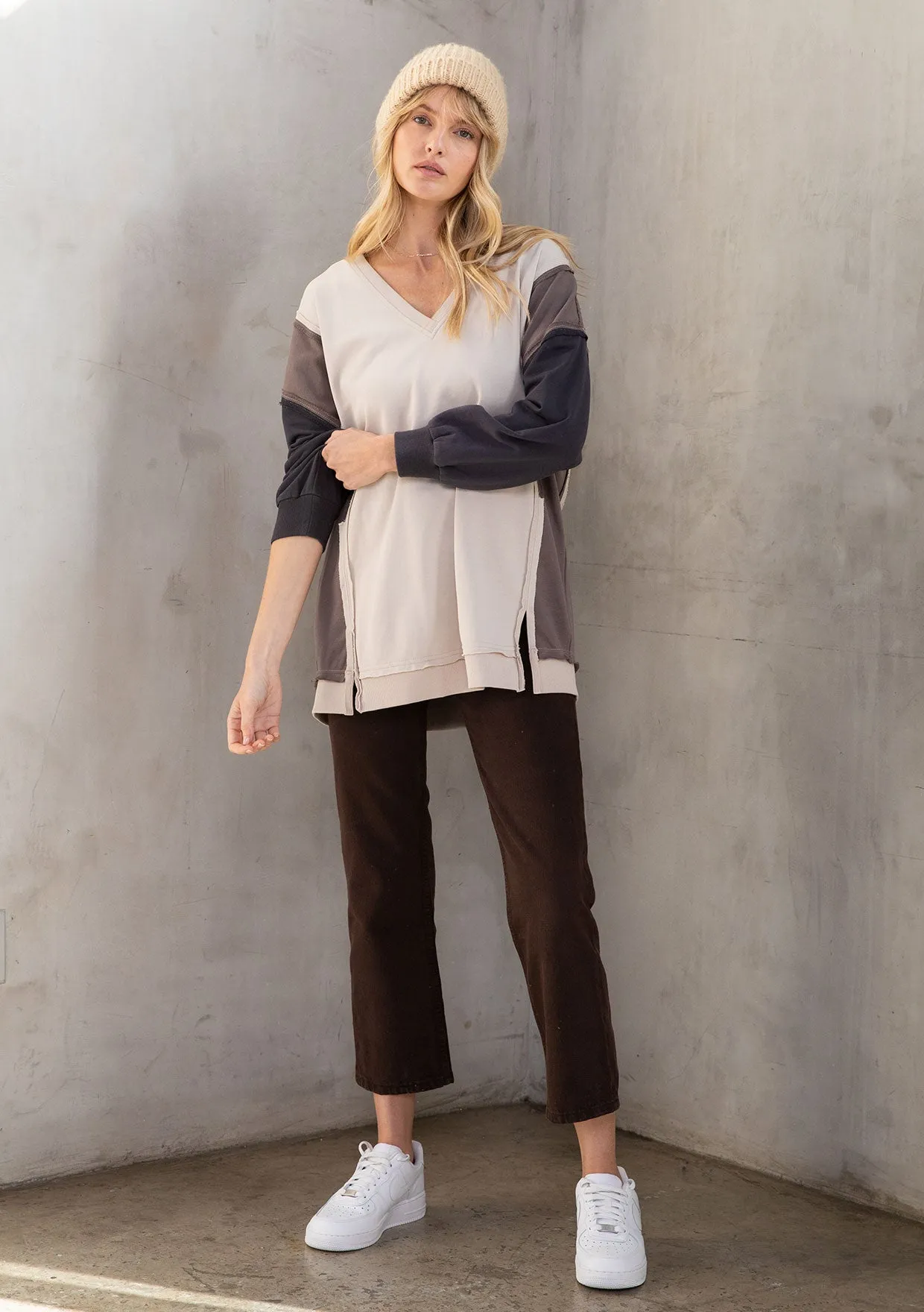 French Terry Colorblock Pullover Sweatshirt