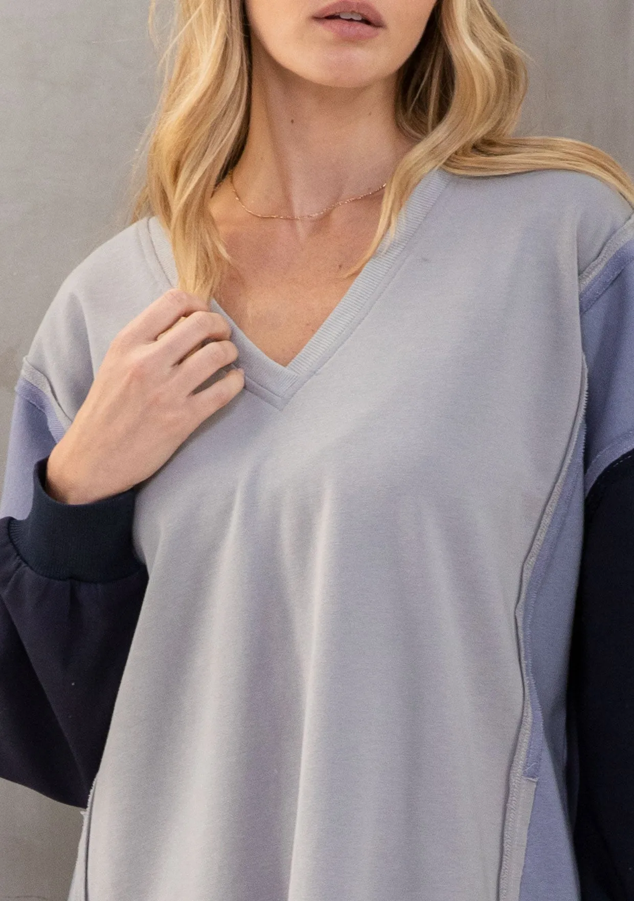 French Terry Colorblock Pullover Sweatshirt