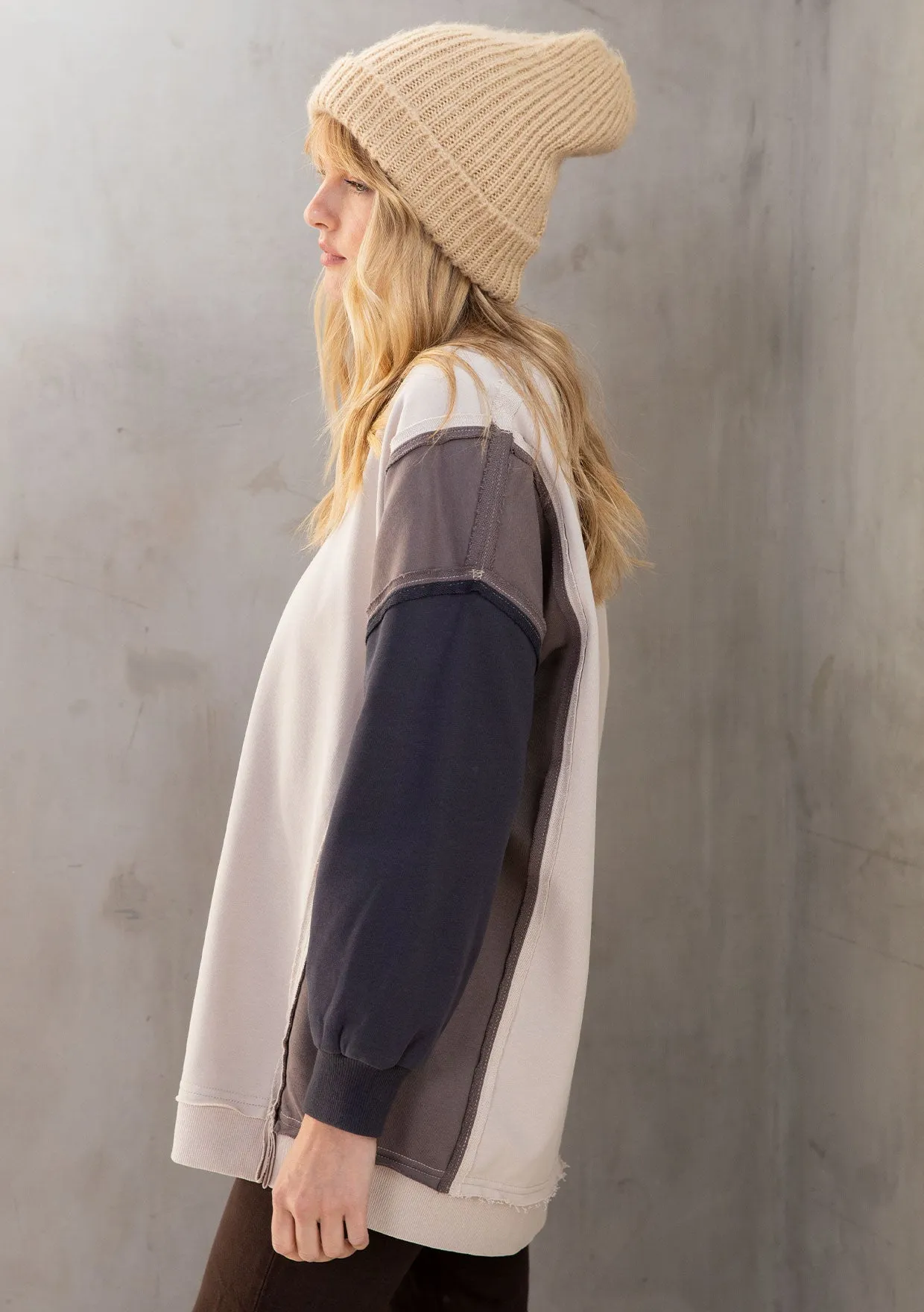 French Terry Colorblock Pullover Sweatshirt