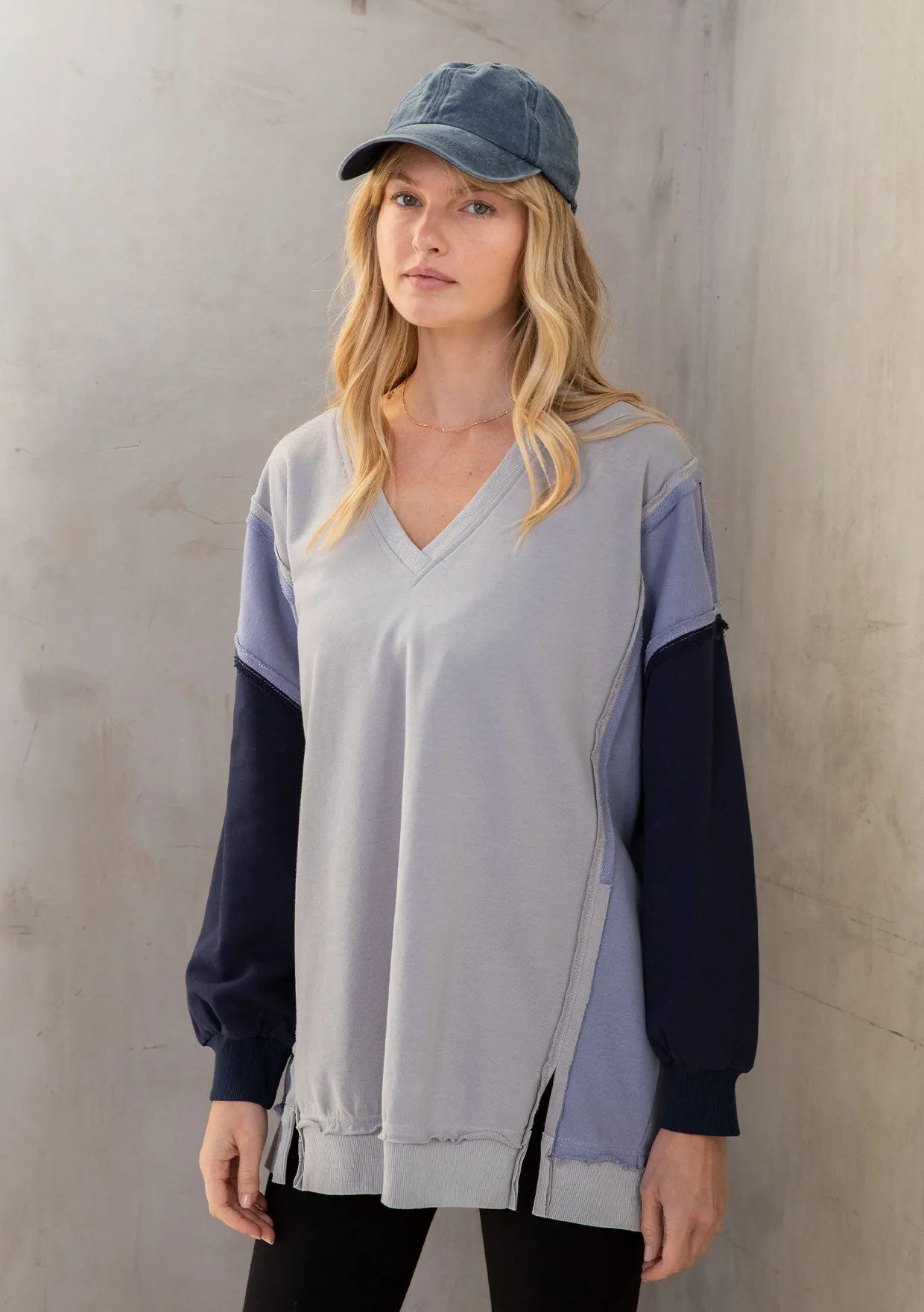 French Terry Colorblock Pullover Sweatshirt