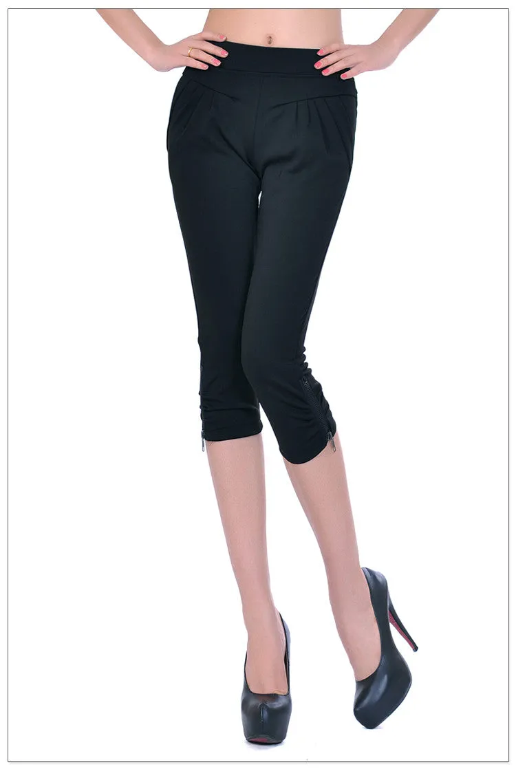 Front Pocket  Elastic Capri Pants